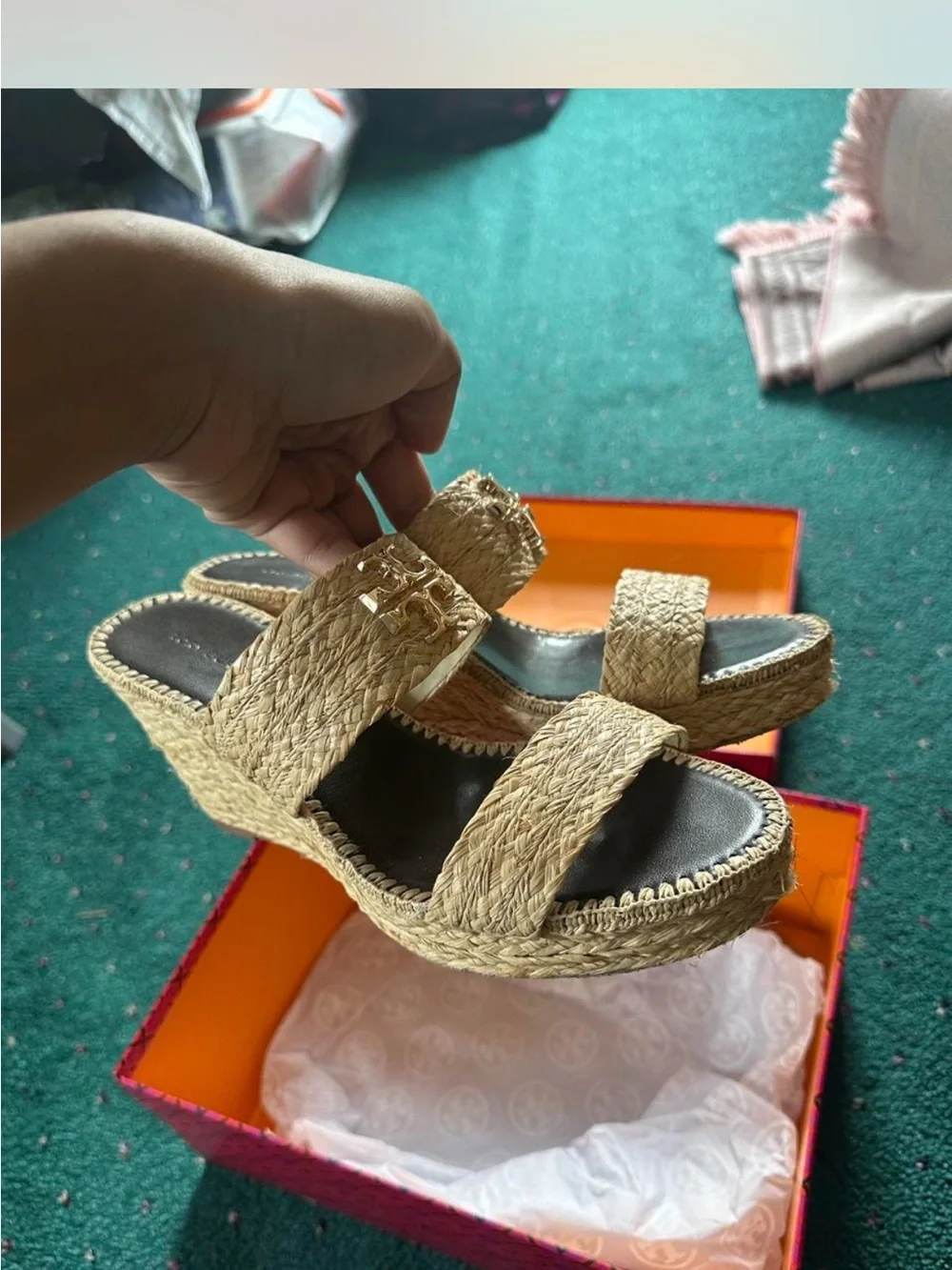 TORY BURCH RAFFIA WEDGE SANDAL